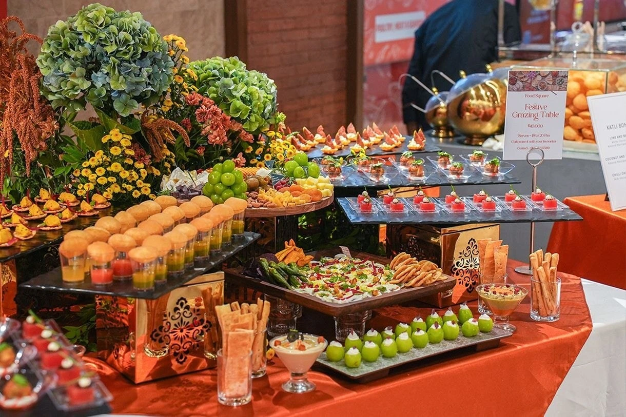Colourful fruit, refreshments and starters at a celebration